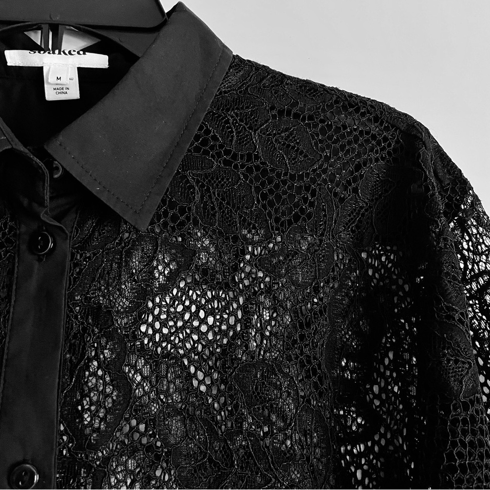 Soaked Nylah Black Lace Button Down Blouse Size M EUC - Picture 10 of 16